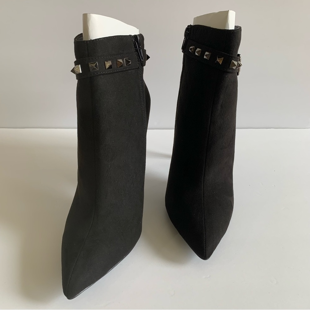 Women's Pointed Toe Ankle Booties Embellished Studded Pencil Stiletto Heel Boots - Picture 5 of 9